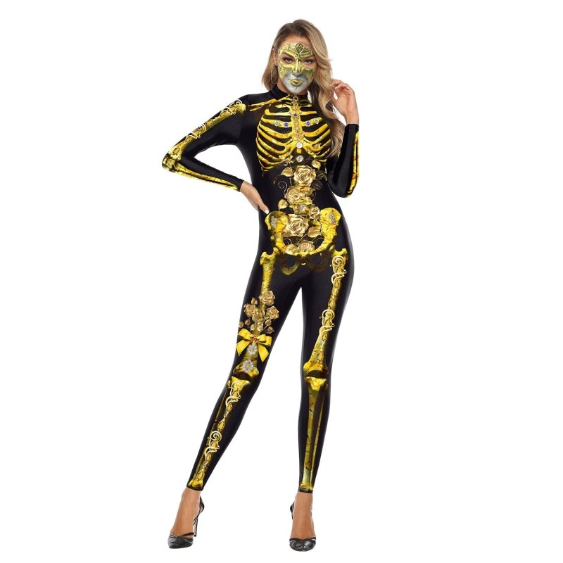 Long Sleeve Halloween Skeleton Jumpsuit Outfit - MAGICO
