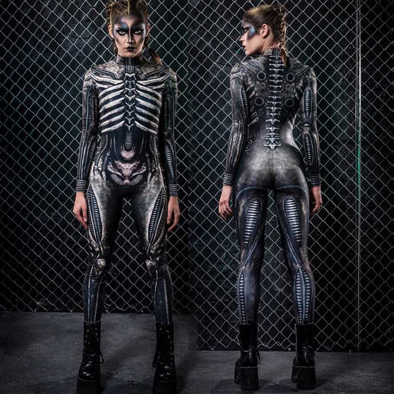 Long Sleeve Halloween Skeleton Jumpsuit Outfit - MAGICO